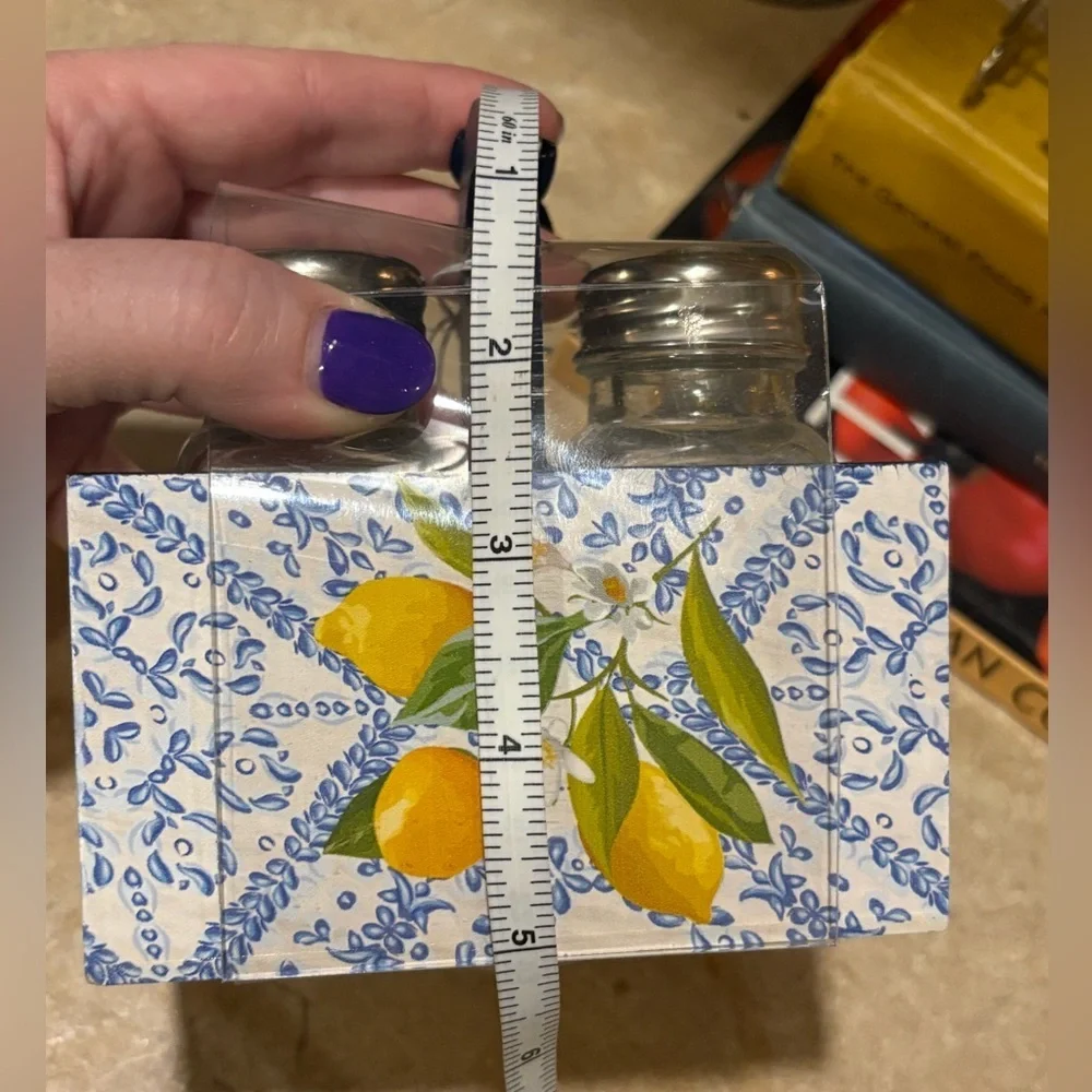 Lemon Patterned Salt and Pepper Caddy Set NWT